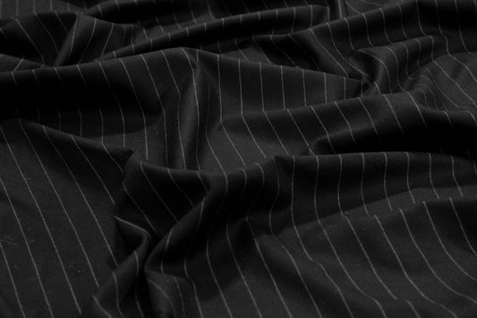 Black and Gray Pin Striped Italian Wool Suiting - Prime Fabrics