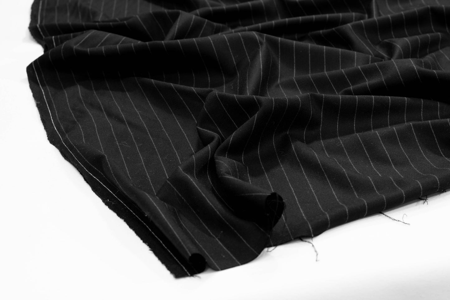 Black and Gray Pin Striped Italian Wool Suiting - Prime Fabrics