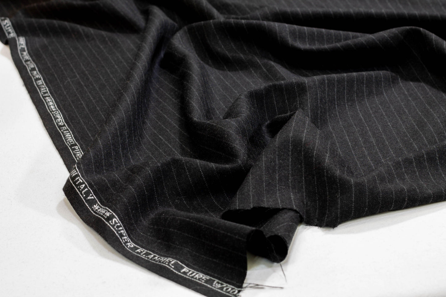 Dark Gray Striped Italian Wool Suiting - Prime Fabrics