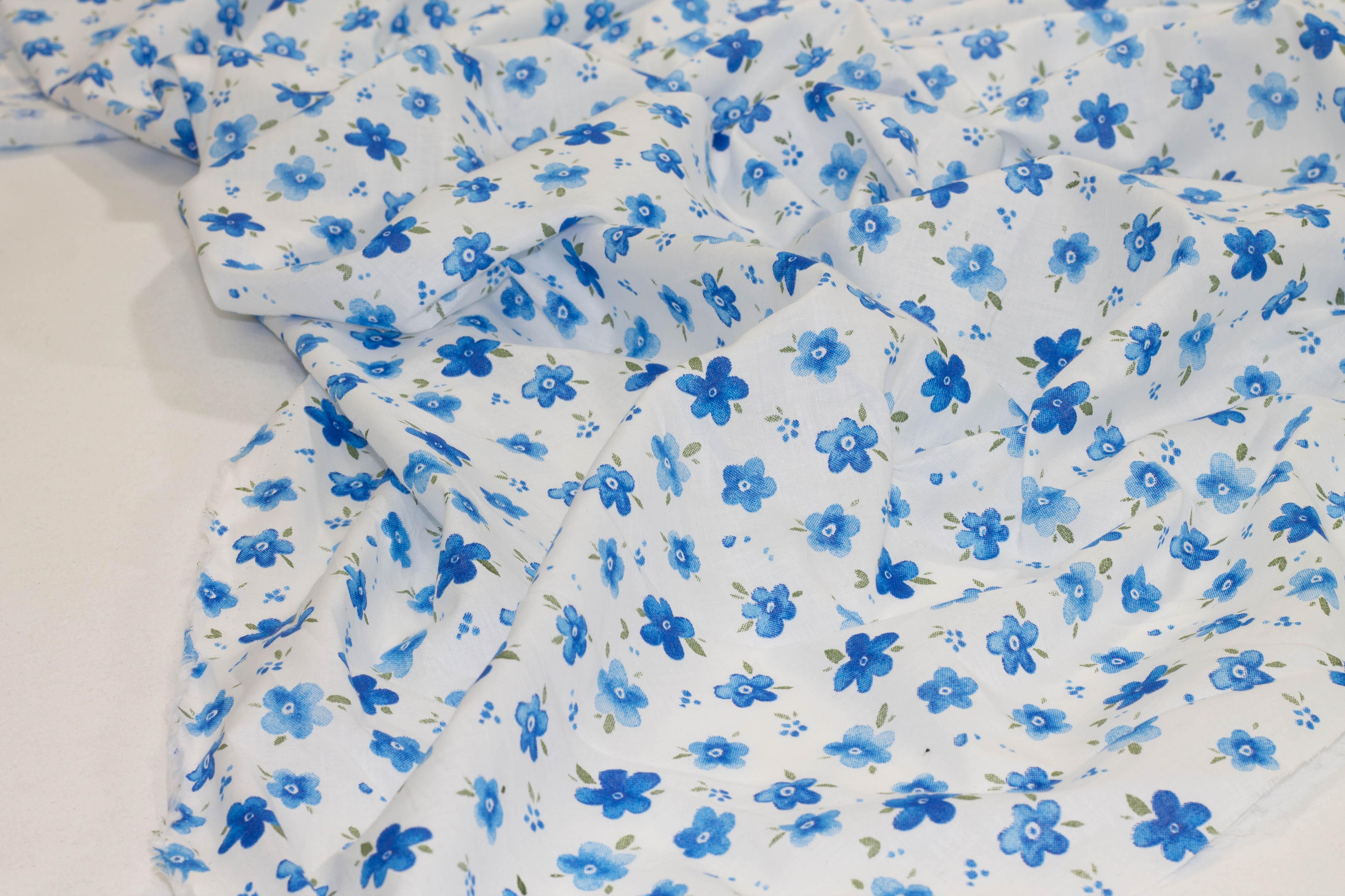 Blue and White Floral Cotton - Prime Fabrics