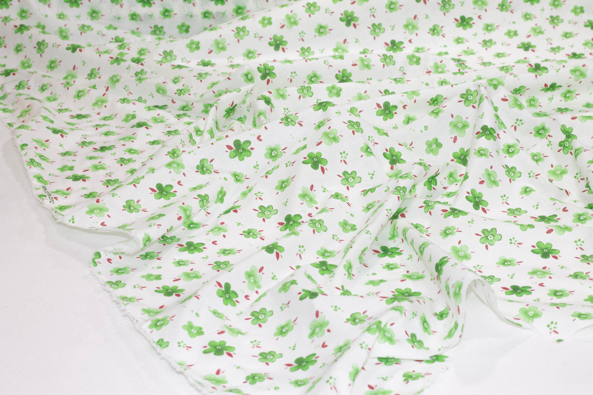 Green and White Floral Cotton - Prime Fabrics