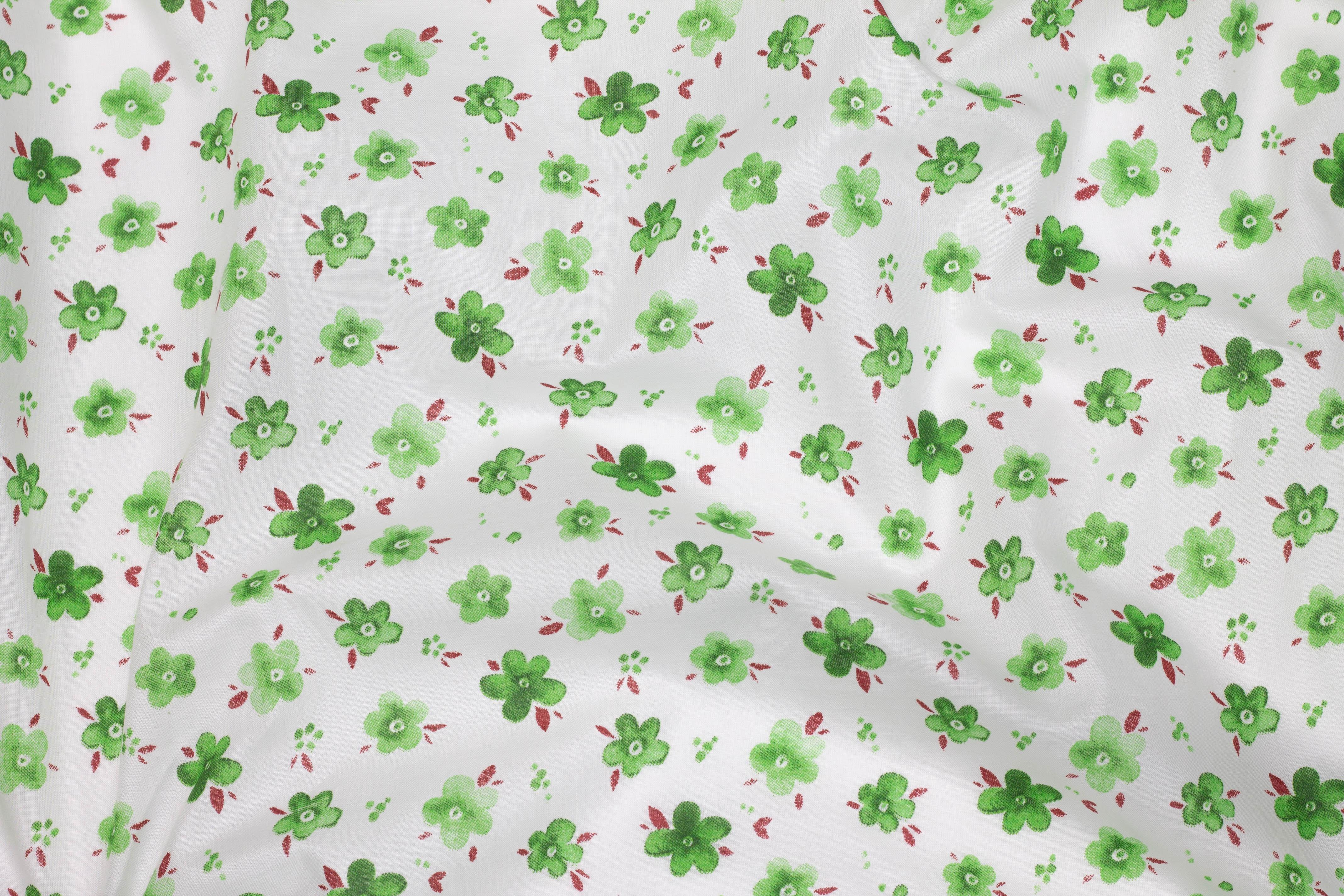 Green and White Floral Cotton - Prime Fabrics