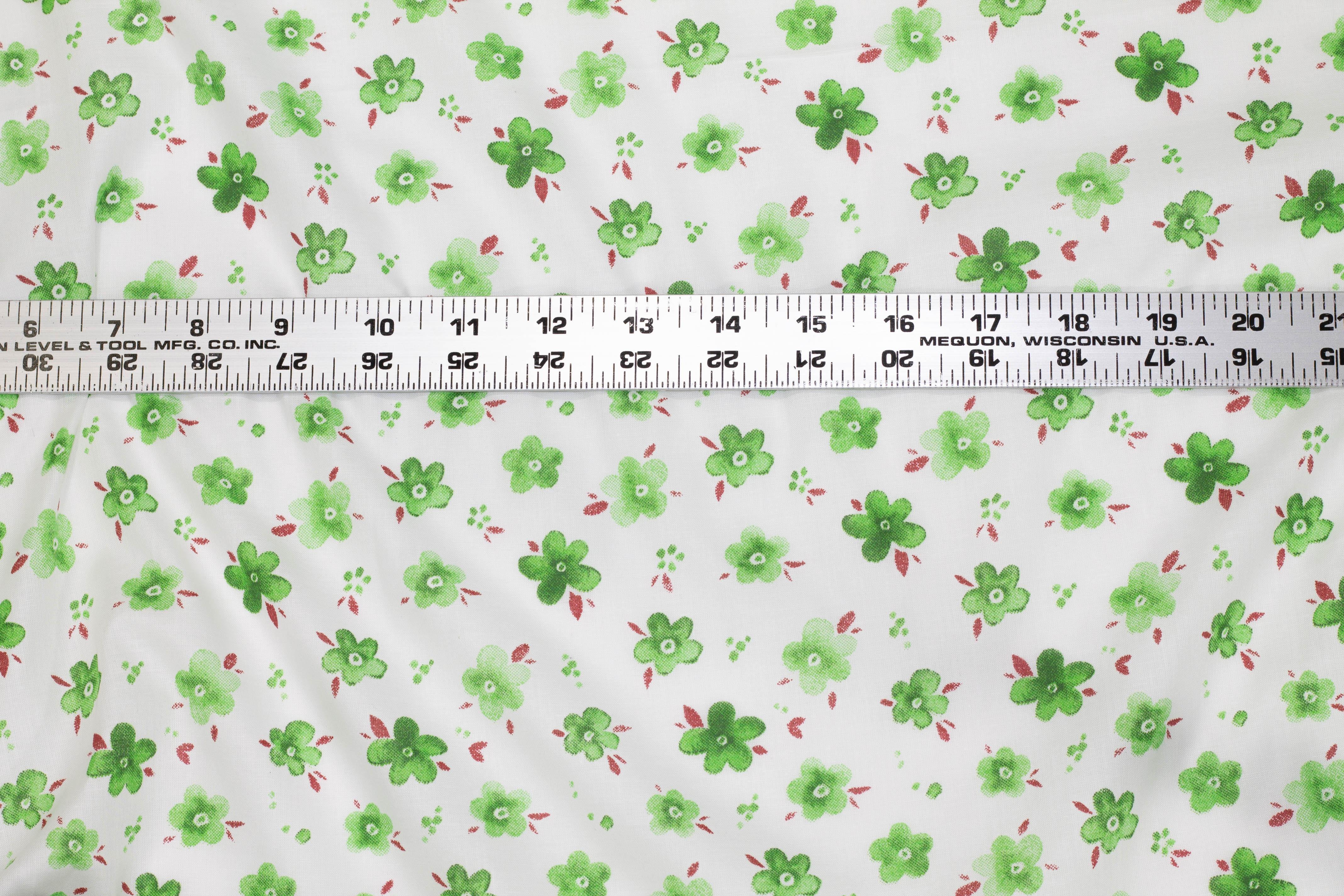 Green and White Floral Cotton - Prime Fabrics