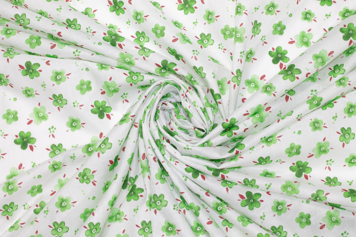 Green and White Floral Cotton - Prime Fabrics