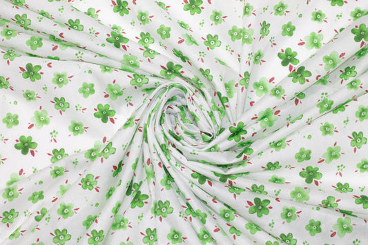Green and White Floral Cotton - Prime Fabrics