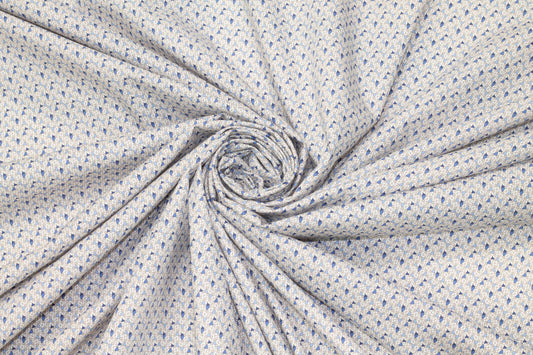 White and Blue Geometric Italian Cotton - Prime Fabrics