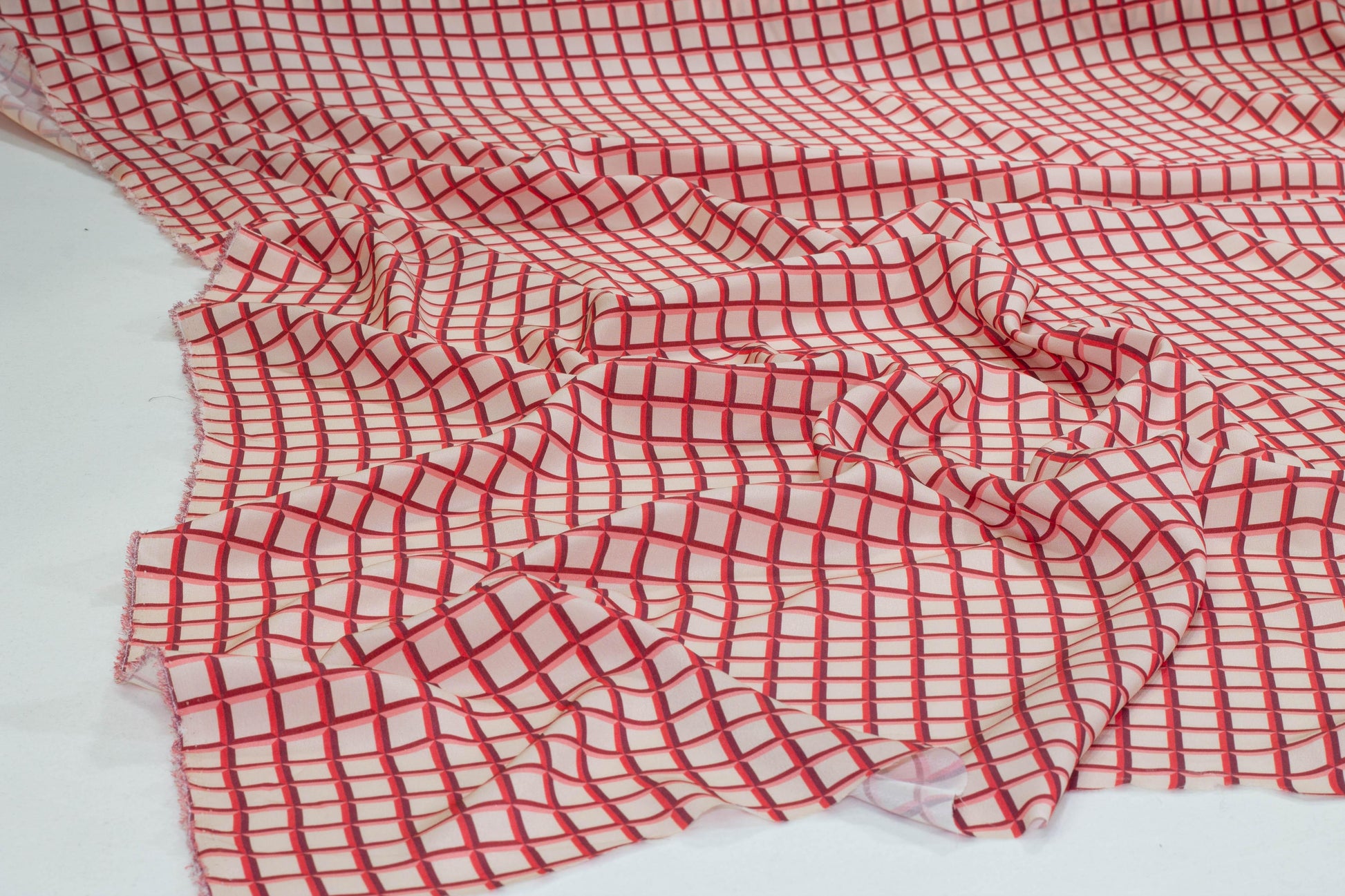 Pink and Red Geometric Silk Crepe De Chine - Prime Fabrics
