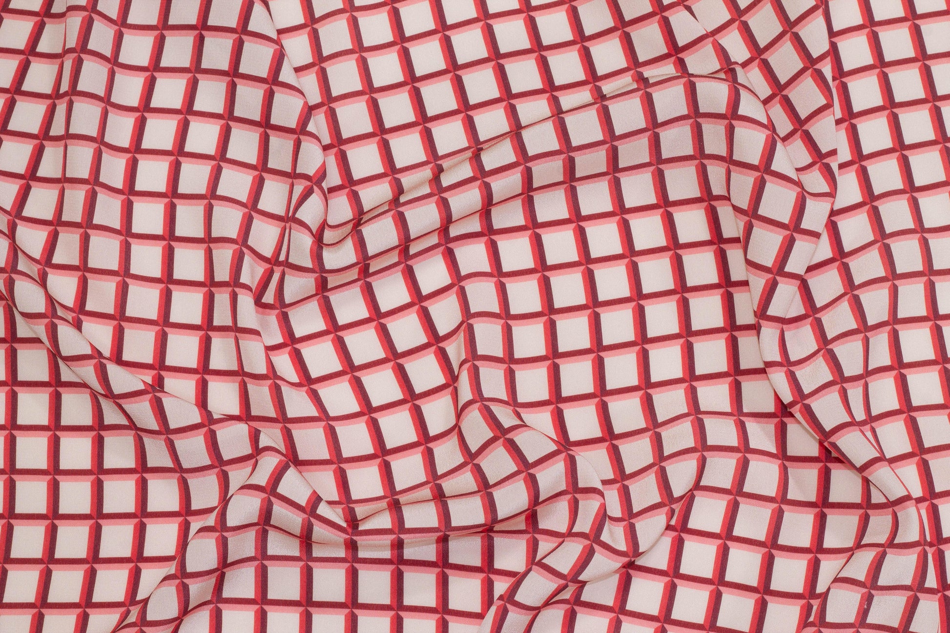 Pink and Red Geometric Silk Crepe De Chine - Prime Fabrics