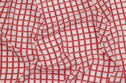 Pink and Red Geometric Silk Crepe De Chine - Prime Fabrics
