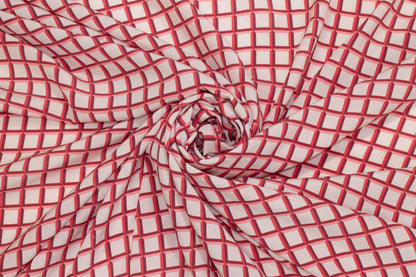 Pink and Red Geometric Silk Crepe De Chine - Prime Fabrics