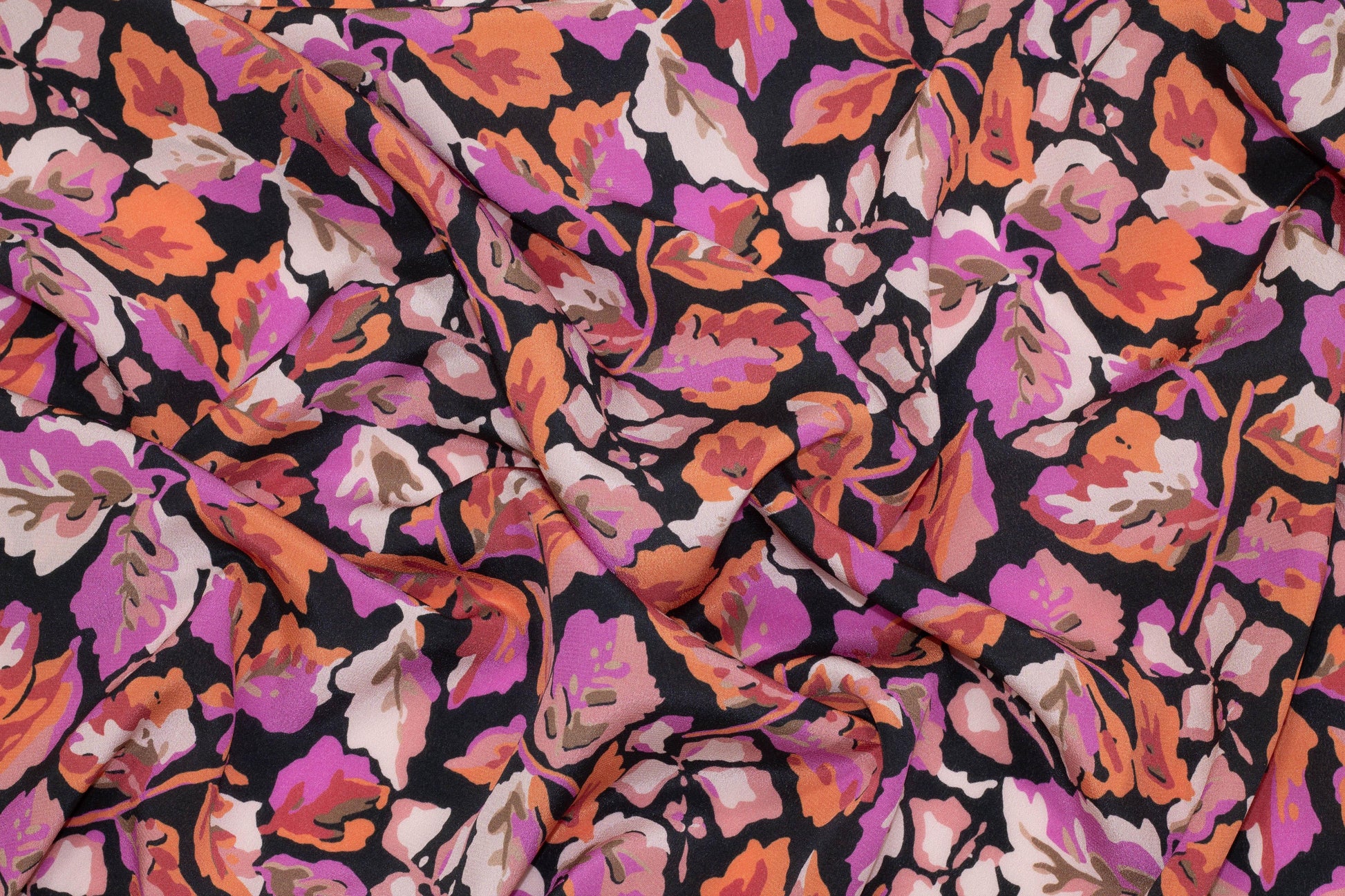 Floral Silk Georgette - Purple, Orange, Peach, Black - Prime Fabrics