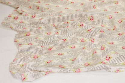 Off White Striped Floral Silk Crepe De Chine - Prime Fabrics