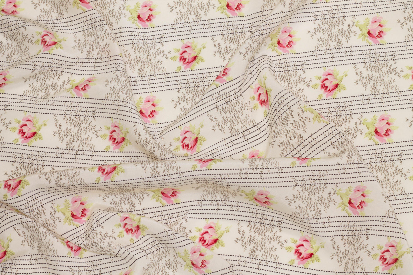 Off White Striped Floral Silk Crepe De Chine - Prime Fabrics