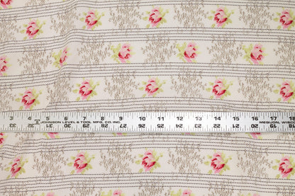 Off White Striped Floral Silk Crepe De Chine - Prime Fabrics