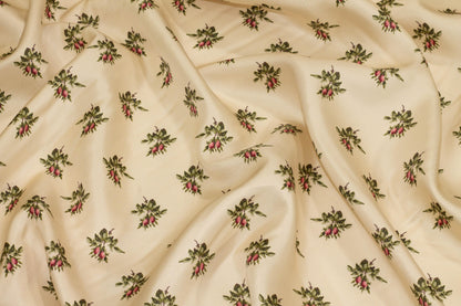 Ivory Floral Silk Charmeuse - Prime Fabrics