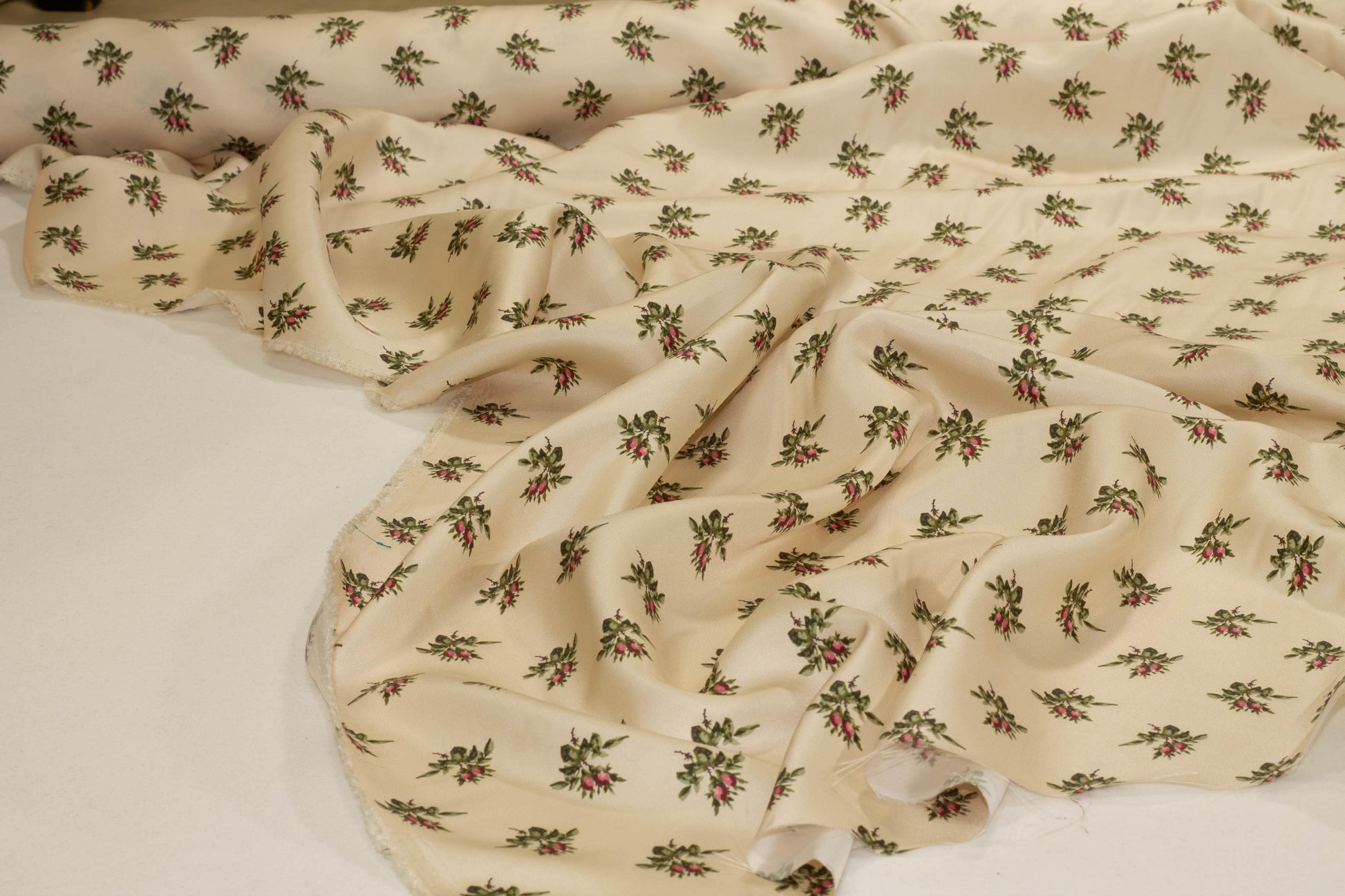 Ivory Floral Silk Charmeuse - Prime Fabrics