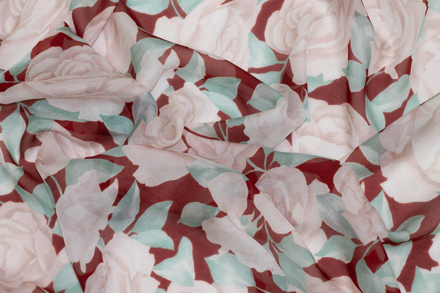 Red and Turquoise Floral Silk Chiffon - Prime Fabrics