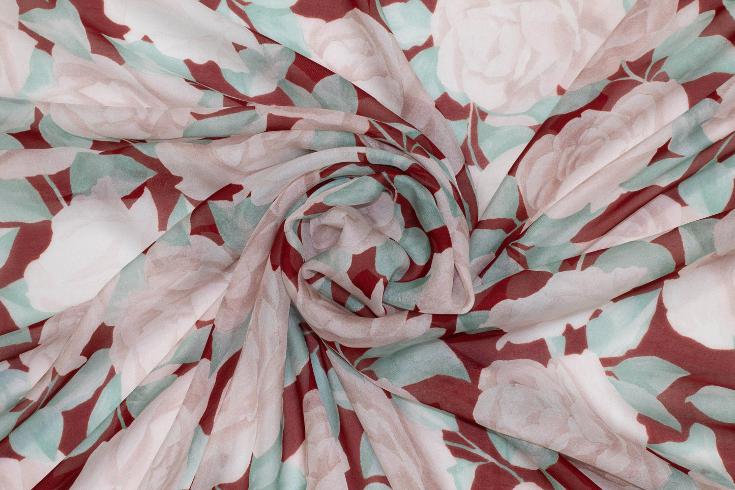 Red and Turquoise Floral Silk Chiffon - Prime Fabrics