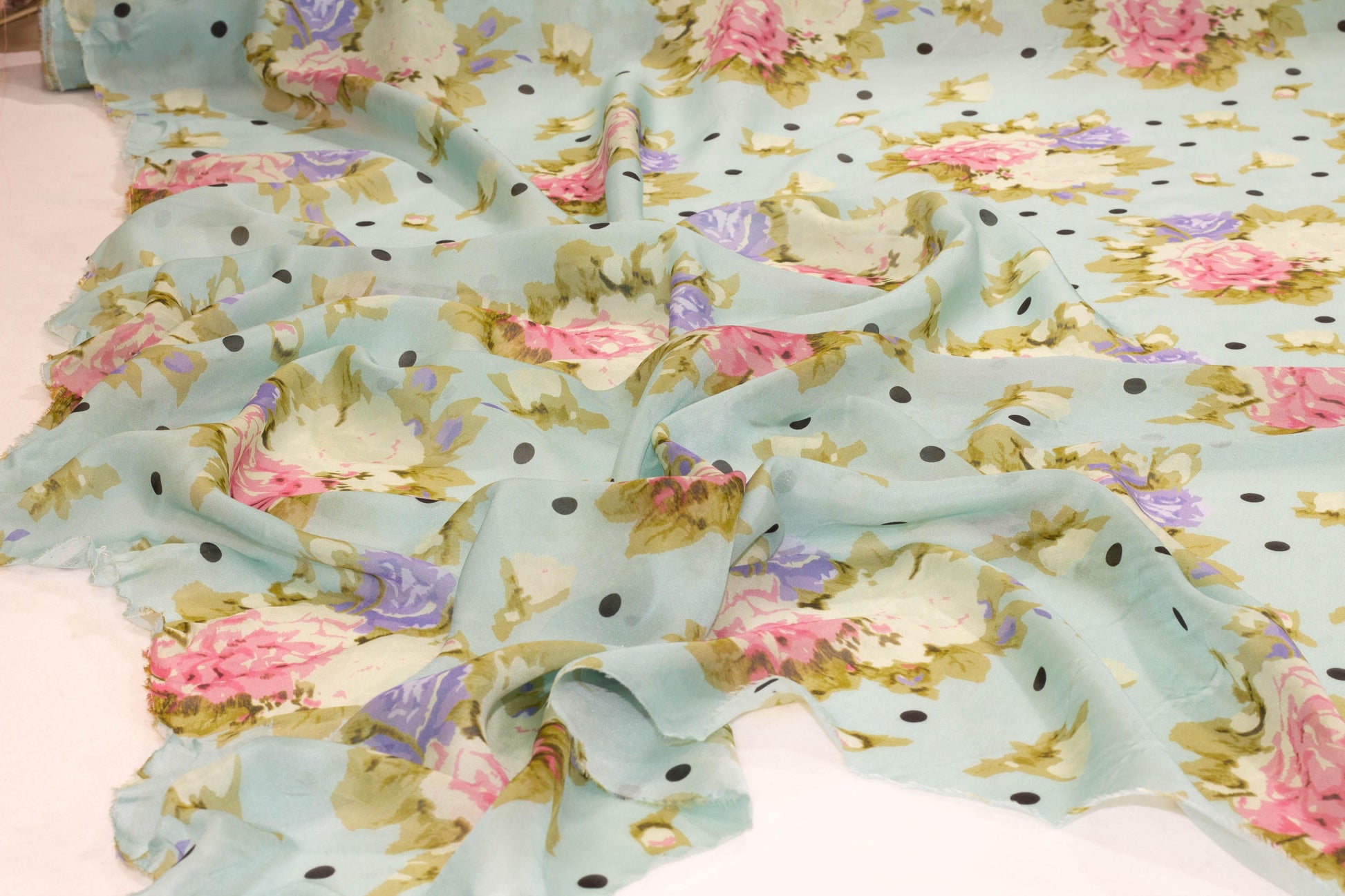 Multicolor Floral Dotted French Silk Chiffon - Prime Fabrics