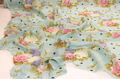 Multicolor Floral Dotted French Silk Chiffon - Prime Fabrics