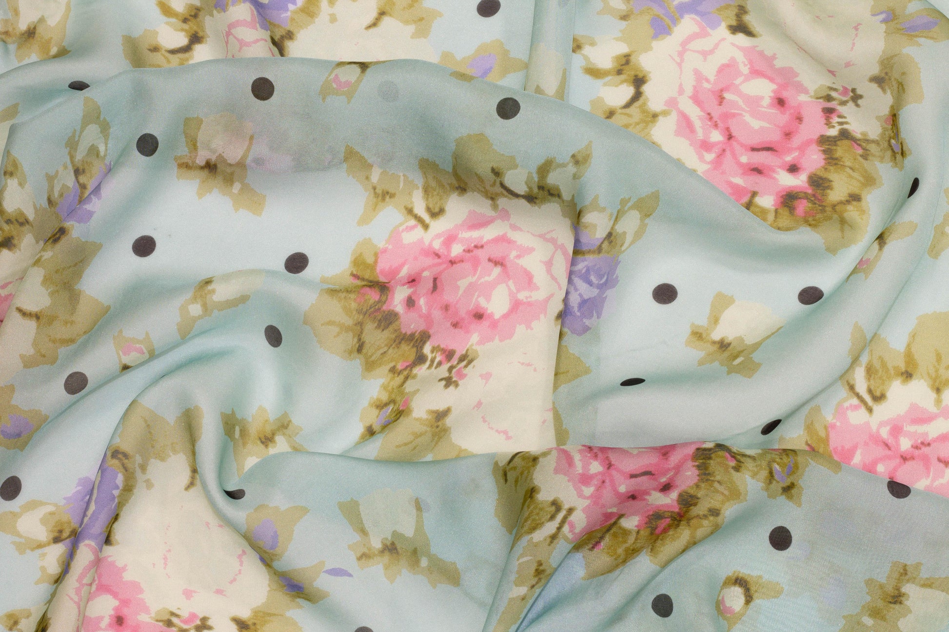 Multicolor Floral Dotted French Silk Chiffon - Prime Fabrics