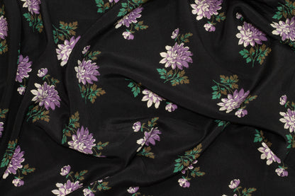Black, Purple, and Green Floral Silk Crepe De Chine - Prime Fabrics