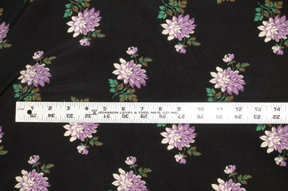 Black, Purple, and Green Floral Silk Crepe De Chine - Prime Fabrics
