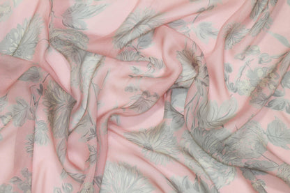 Pink and Gray Floral Silk Chiffon - Prime Fabrics