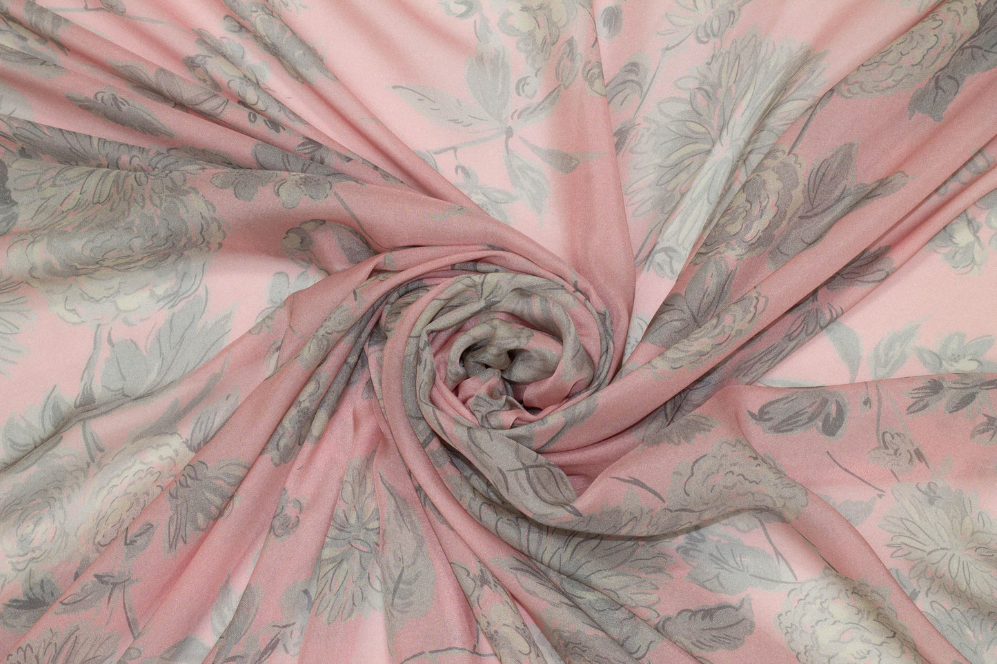 Pink and Gray Floral Silk Chiffon - Prime Fabrics