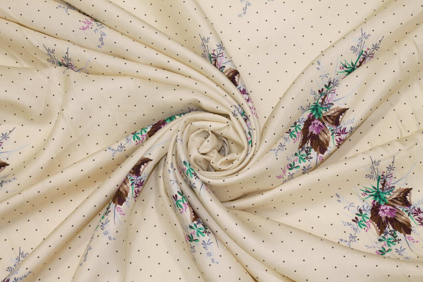 Off White Floral Dotted Silk Twill - Prime Fabrics