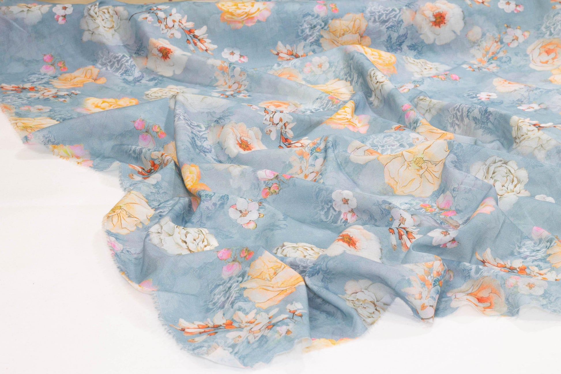Light Blue Floral Italian Cotton Voile - Prime Fabrics