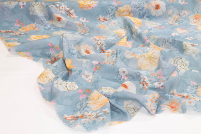 Light Blue Floral Italian Cotton Voile - Prime Fabrics