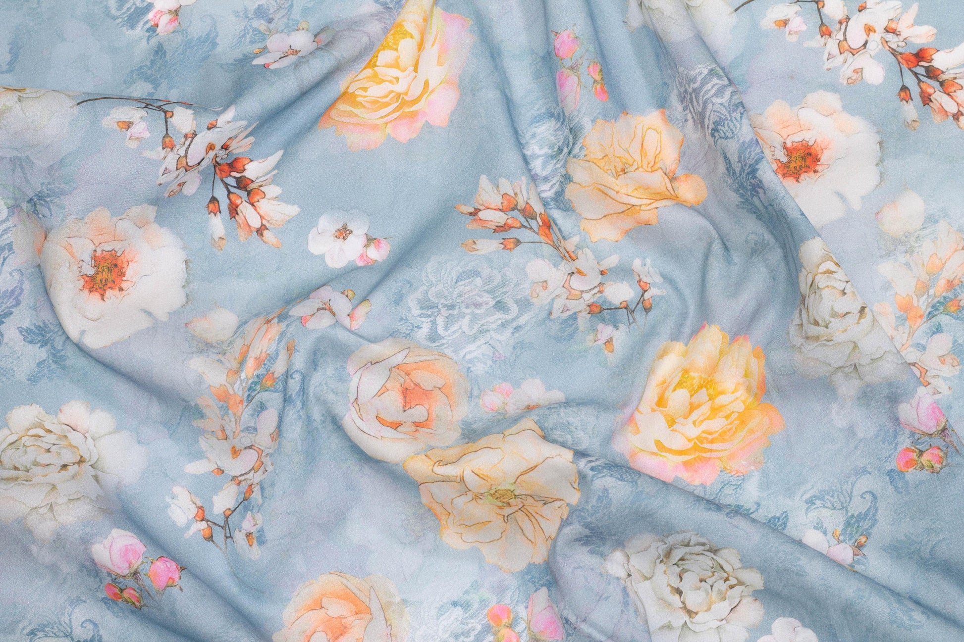 Light Blue Floral Italian Cotton Voile - Prime Fabrics