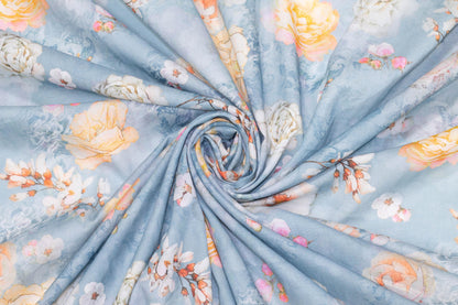 Light Blue Floral Italian Cotton Voile - Prime Fabrics