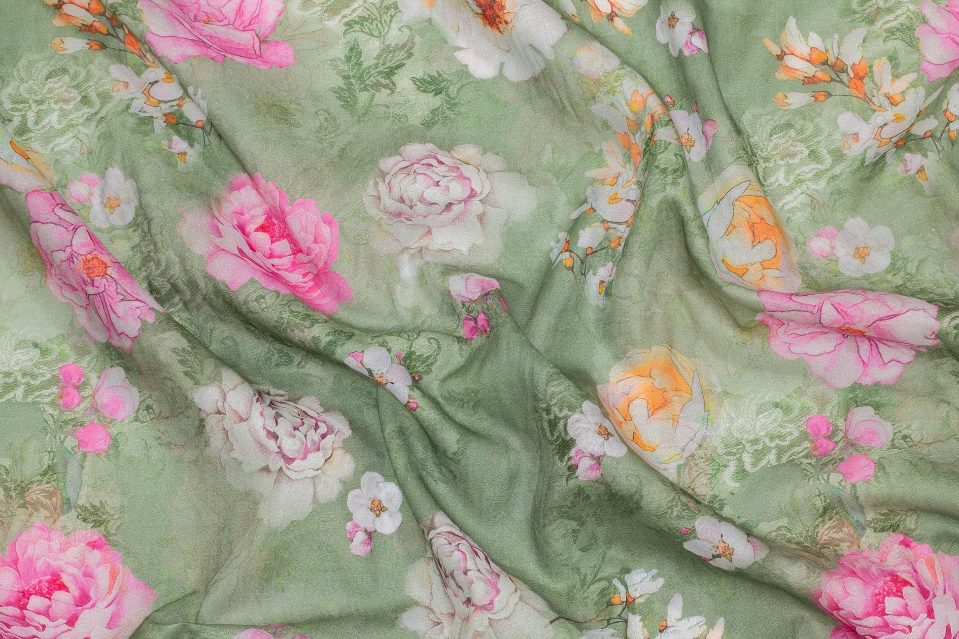 Green Floral Italian Cotton Voile - Prime Fabrics