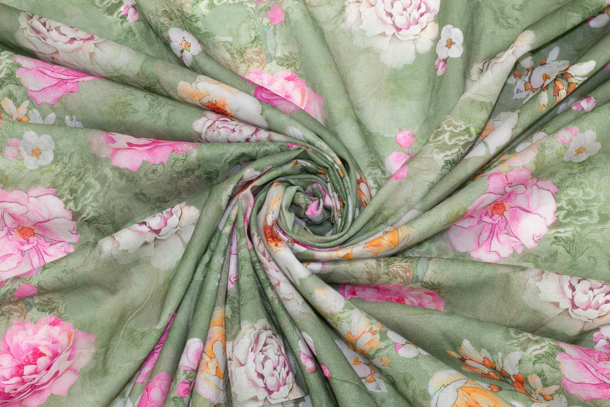 Green Floral Italian Cotton Voile - Prime Fabrics