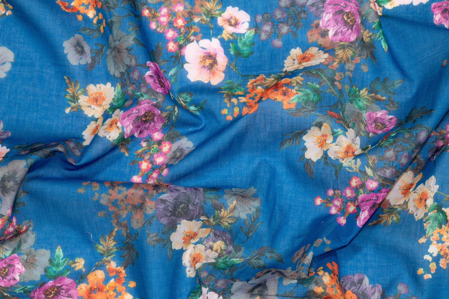Blue Floral Cotton Voile - Prime Fabrics