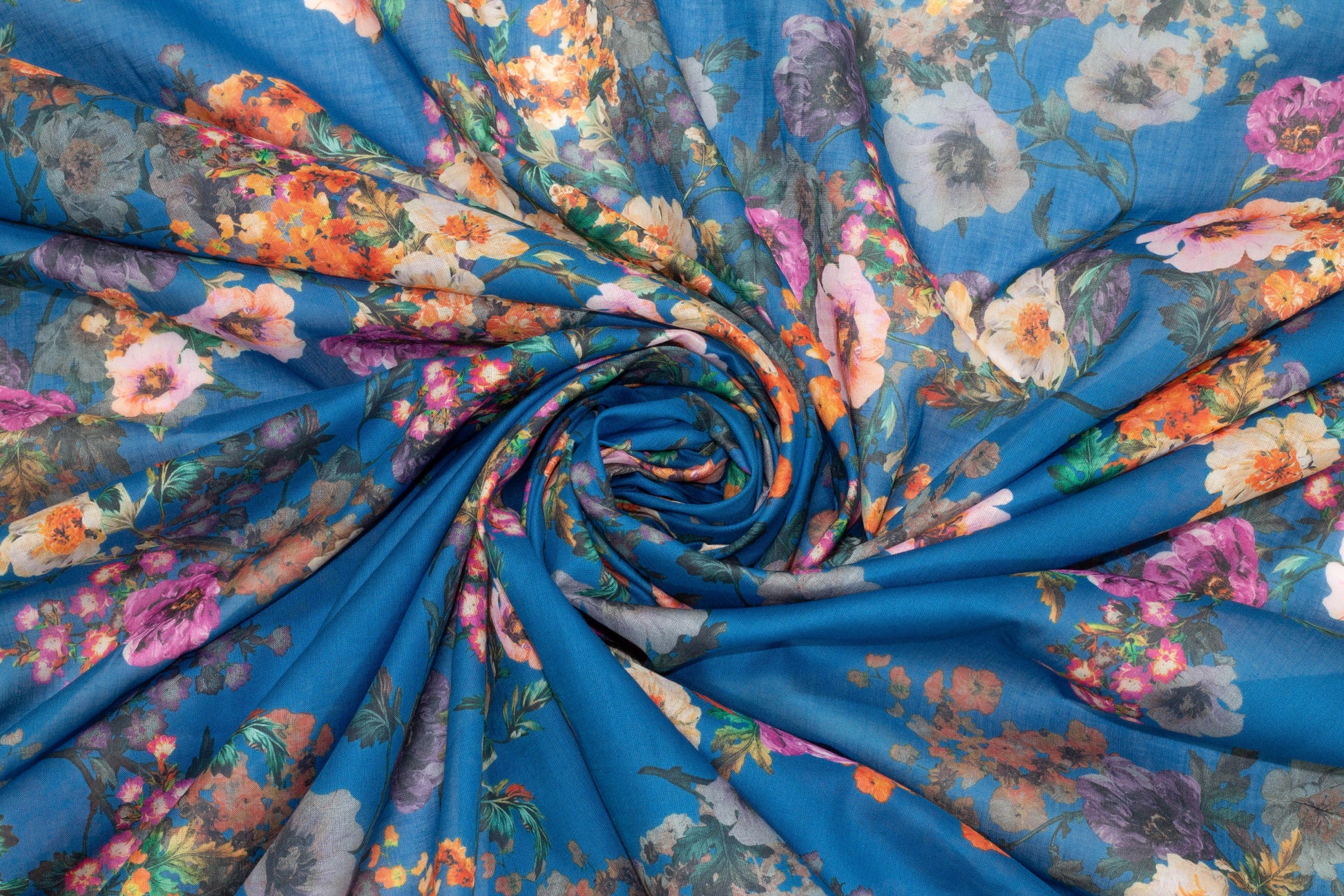 Blue Floral Cotton Voile - Prime Fabrics