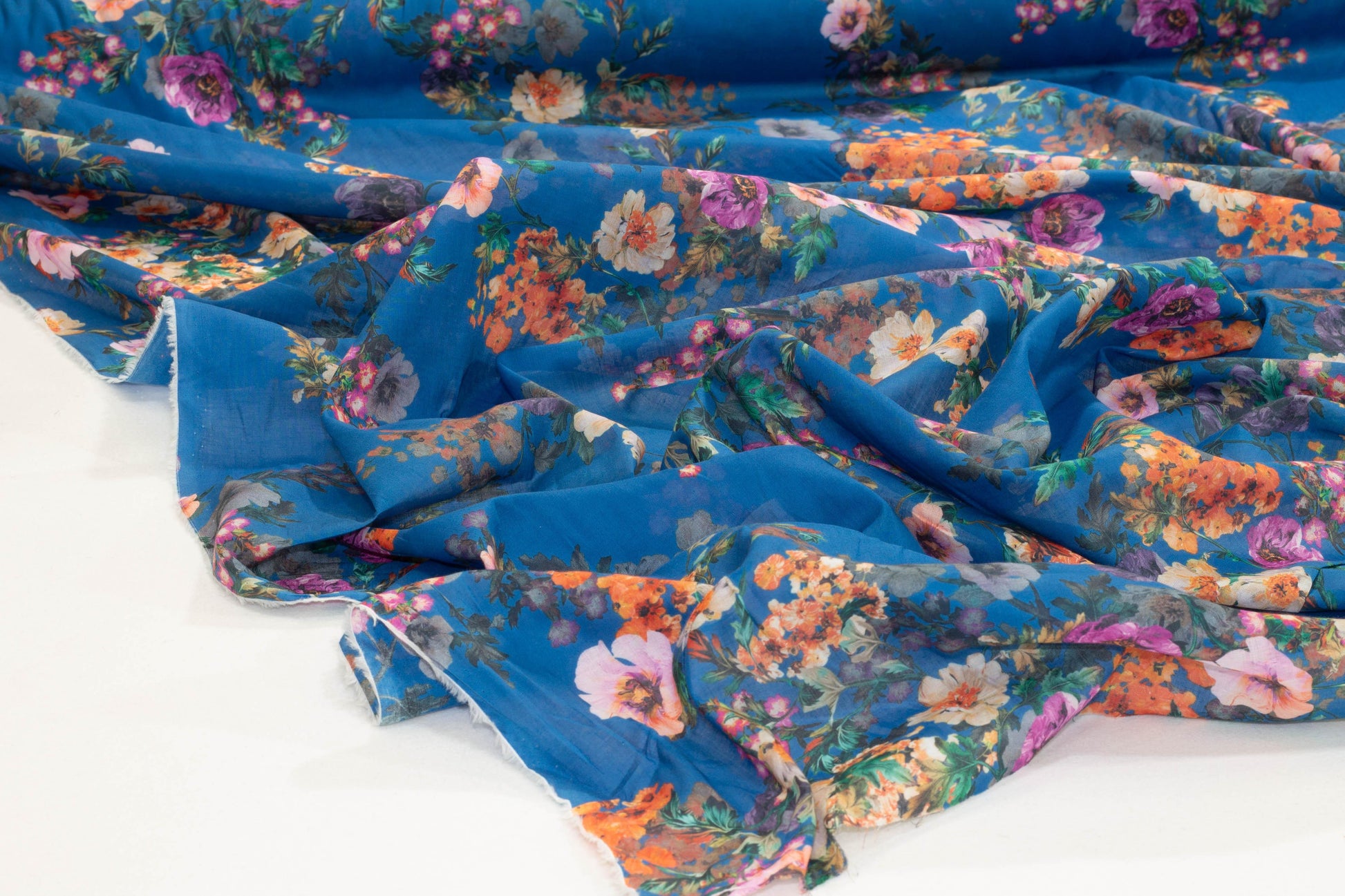 Blue Floral Cotton Voile - Prime Fabrics
