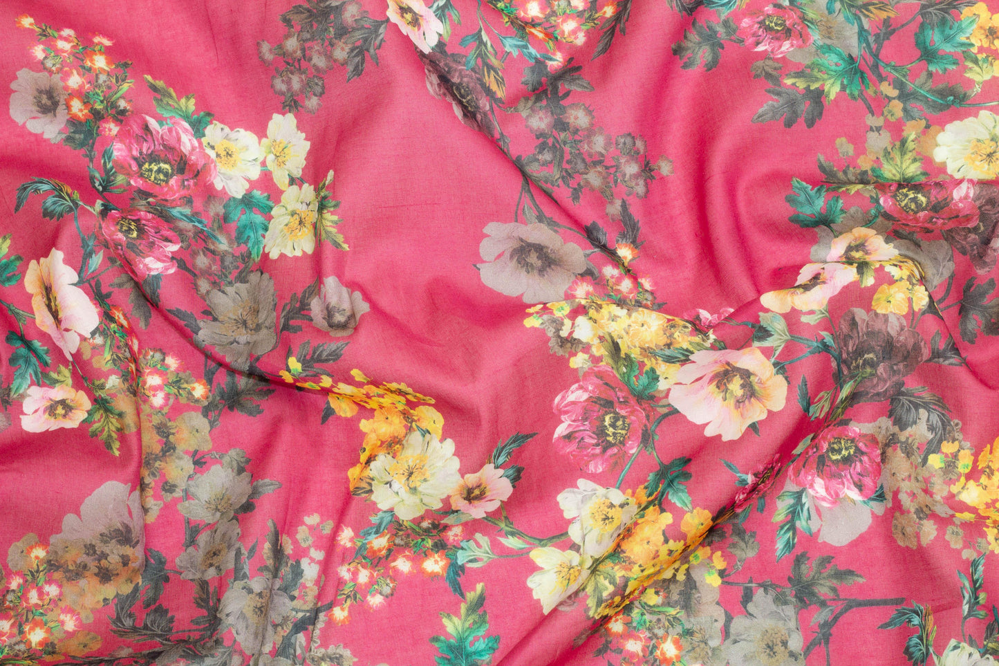 Magenta Floral Cotton Voile - Prime Fabrics