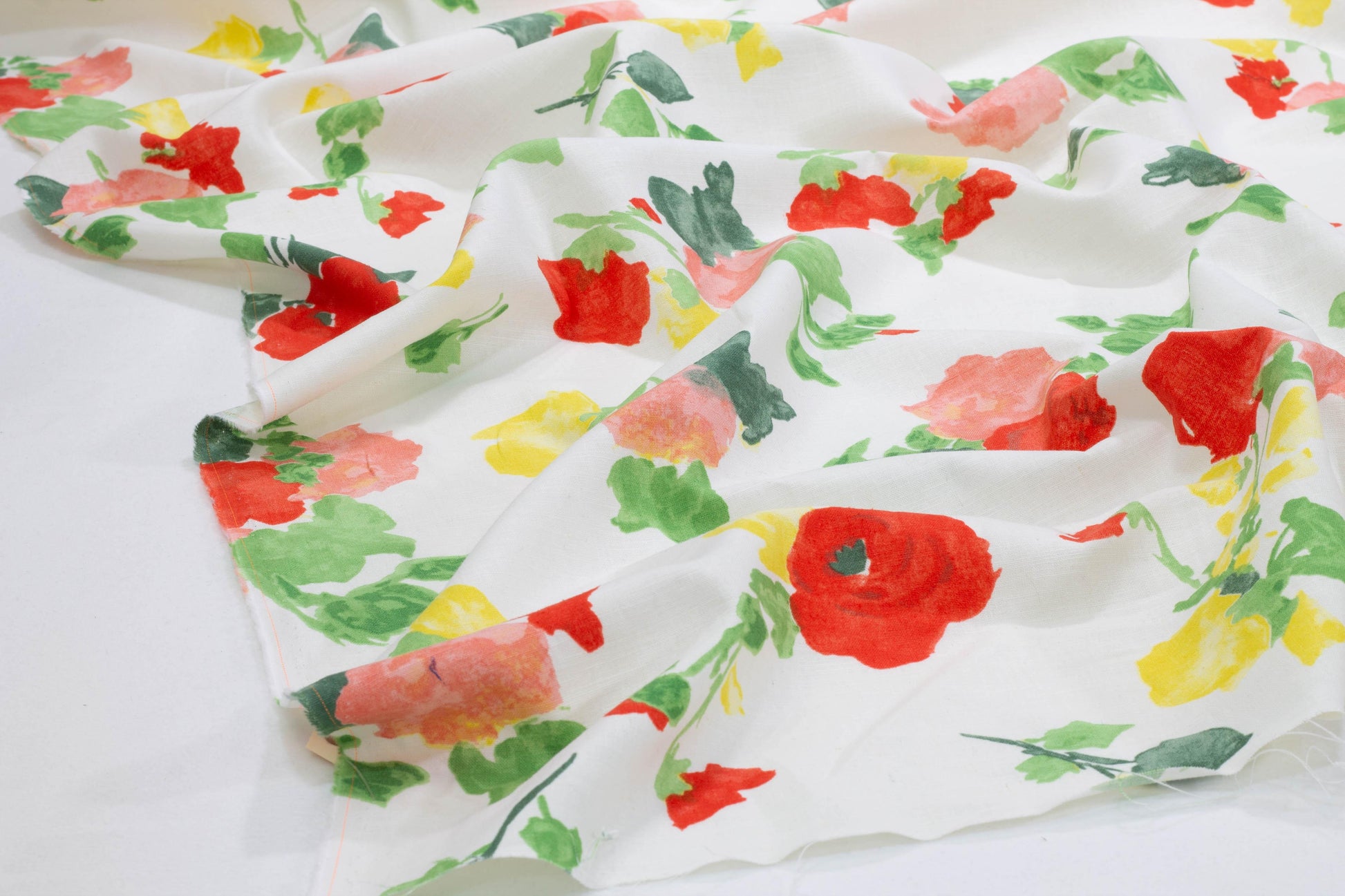 Red, Green, and Yellow Floral Italian Cotton and Linen Blend - Prime Fabrics