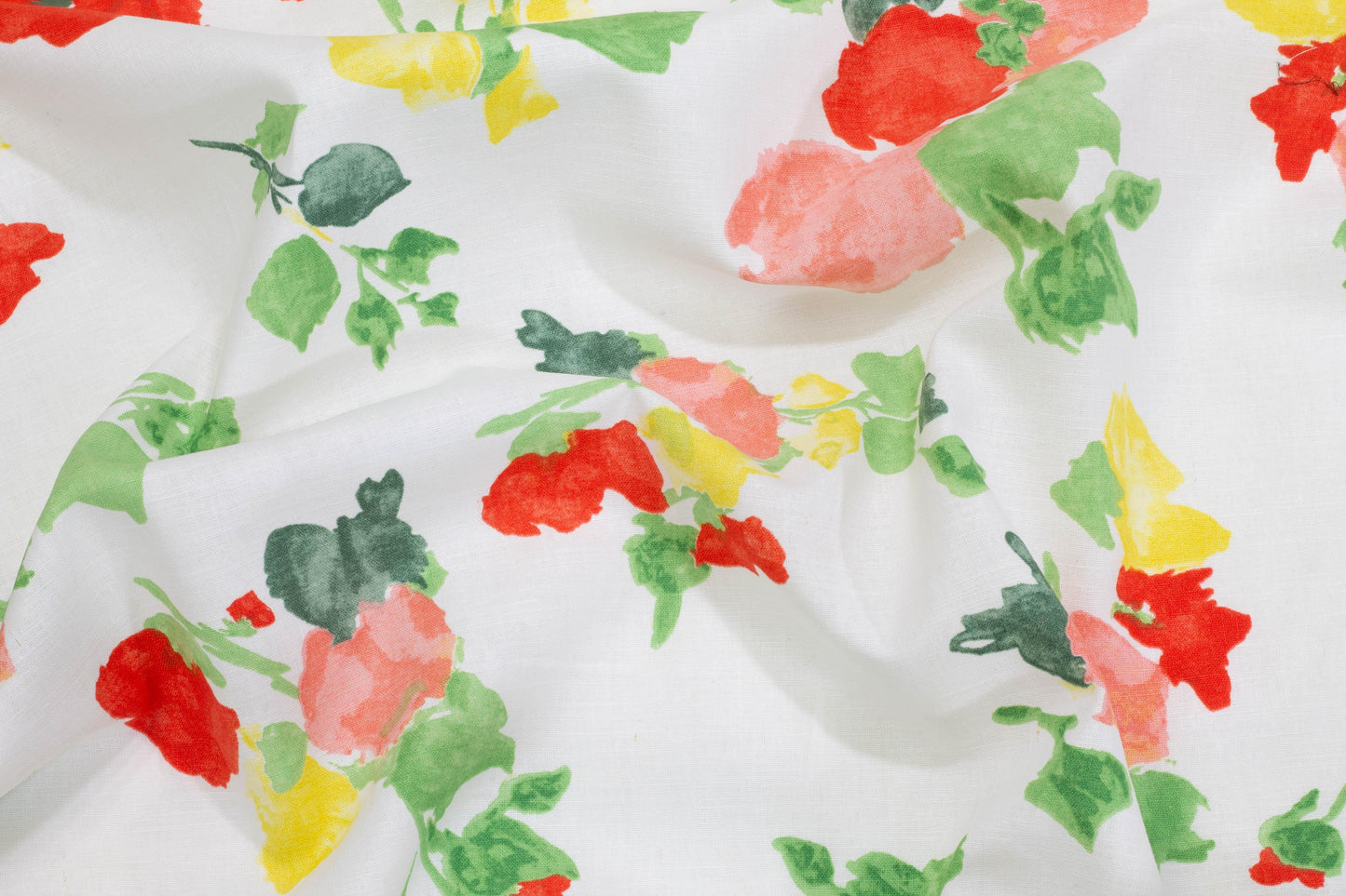 Red, Green, and Yellow Floral Italian Cotton and Linen Blend - Prime Fabrics