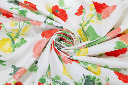 Red, Green, and Yellow Floral Italian Cotton and Linen Blend - Prime Fabrics
