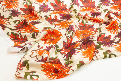 Red and Orange Floral Italian Silk Charmeuse - Prime Fabrics
