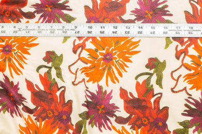 Red and Orange Floral Italian Silk Charmeuse - Prime Fabrics