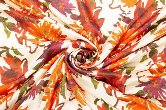 Red and Orange Floral Italian Silk Charmeuse - Prime Fabrics