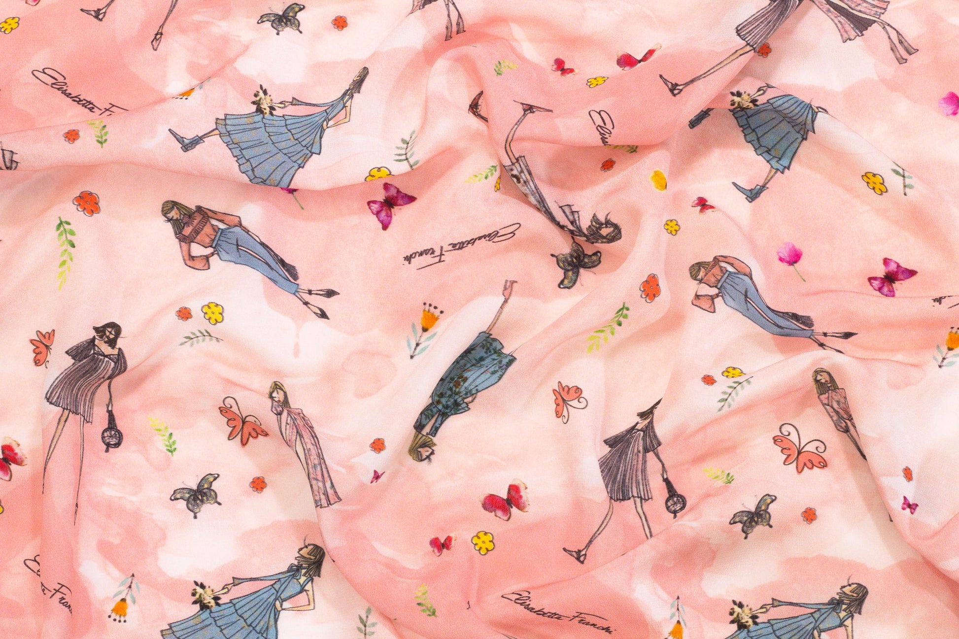Elisabetta Franchi - Light Pink Tie-Dye Contemporary Italian Silk Crepe De Chine - Prime Fabrics