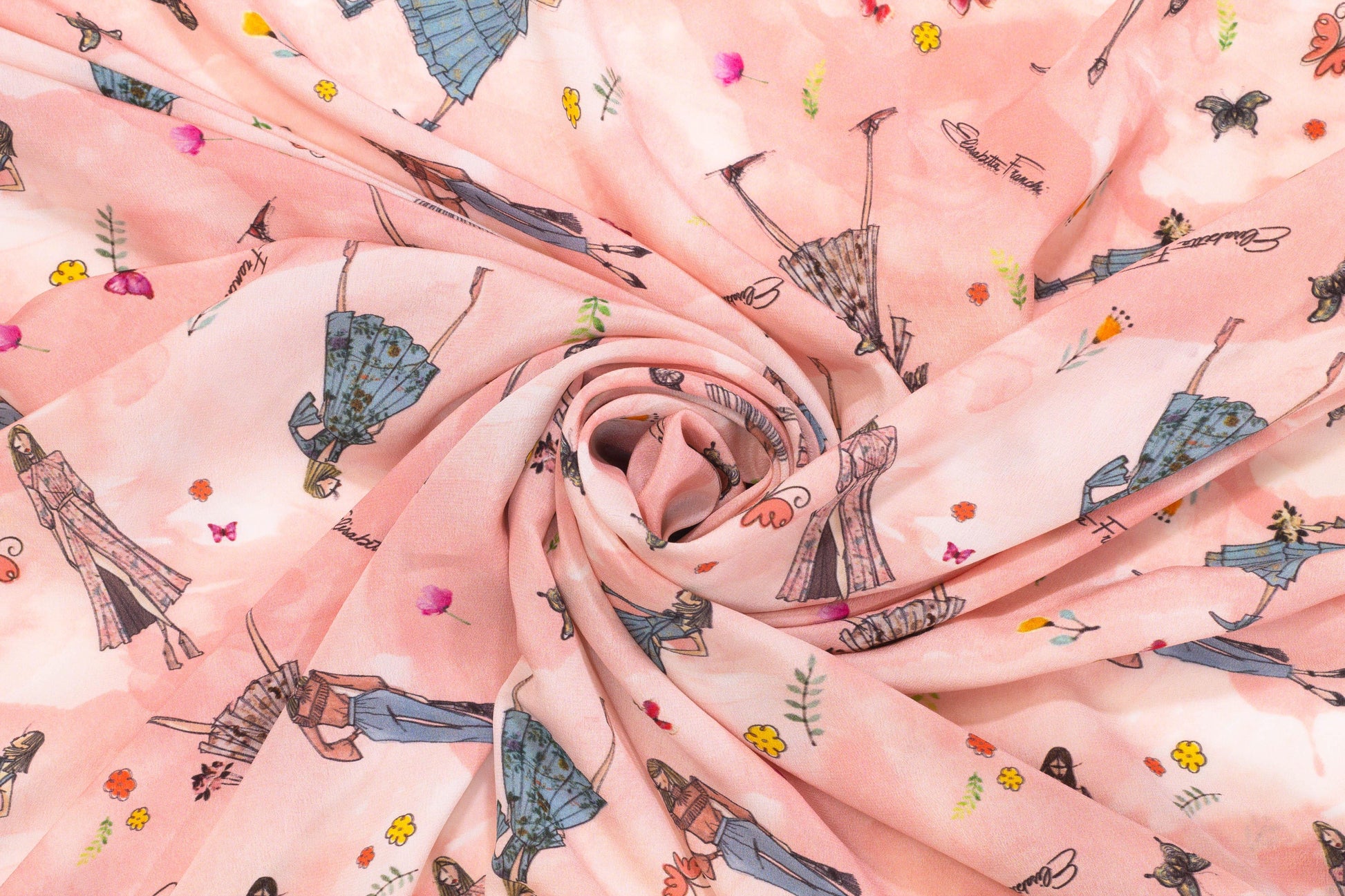 Elisabetta Franchi - Light Pink Tie-Dye Contemporary Italian Silk Crepe De Chine - Prime Fabrics