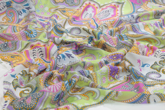 Multicolor Paisley Italian Silk Crepe De Chine - Prime Fabrics