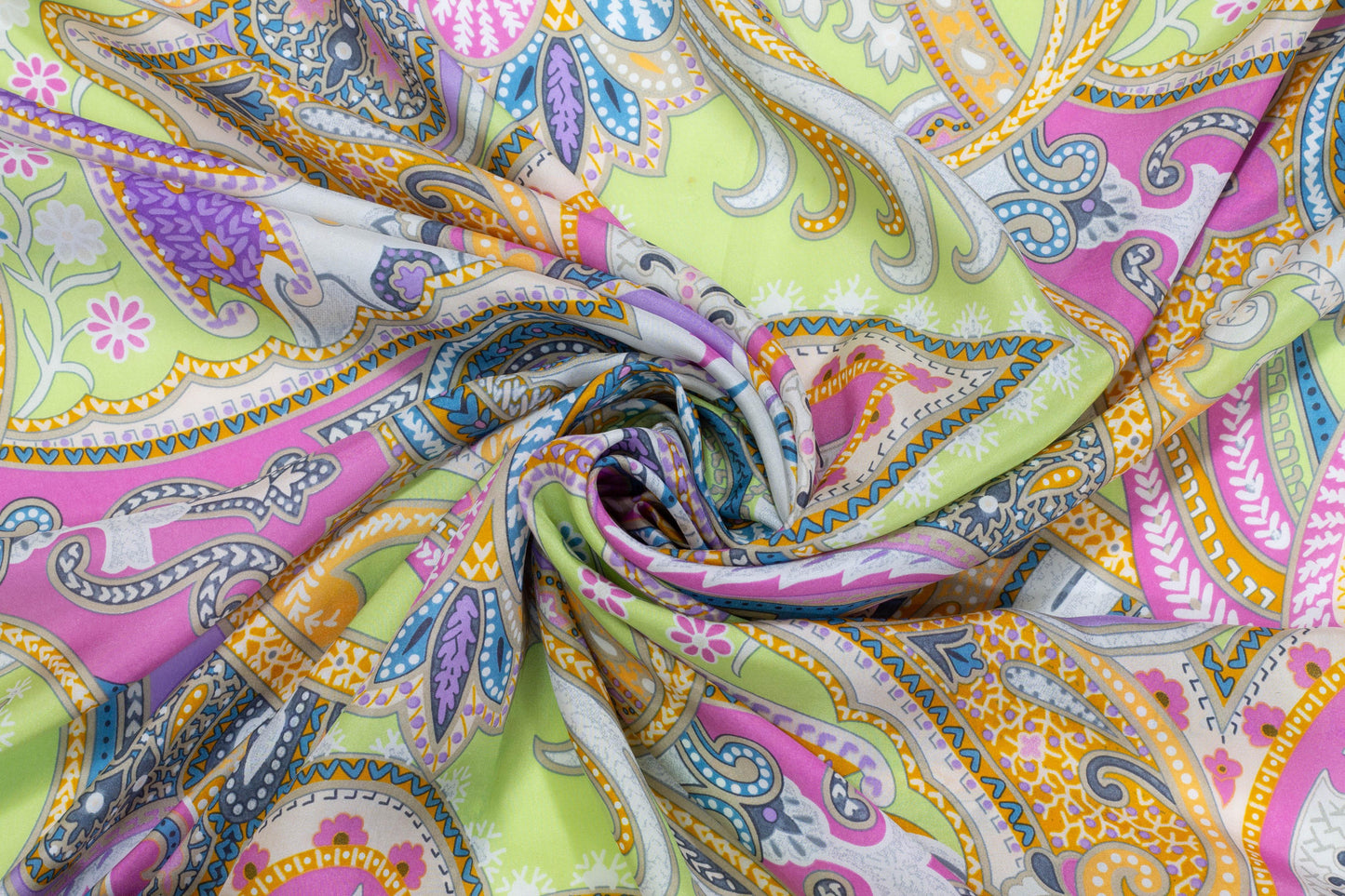 Multicolor Paisley Italian Silk Crepe De Chine - Prime Fabrics
